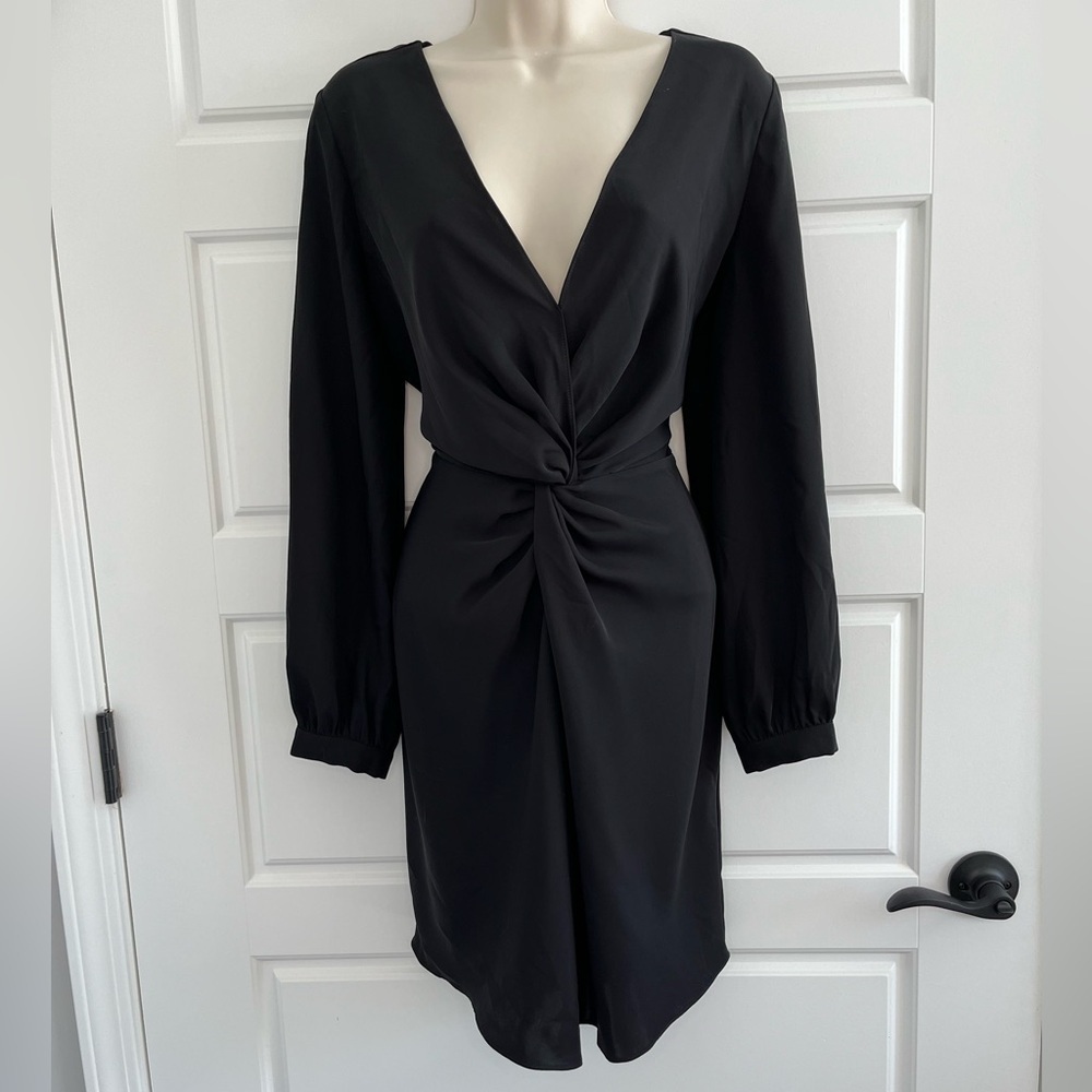 Amanda Uprichard Long-Sleeve Twist Front Deep V Neck Mini Dress Size M Night Out